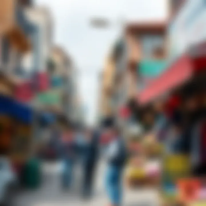 A bustling market scene in البرشاء highlighting local commerce