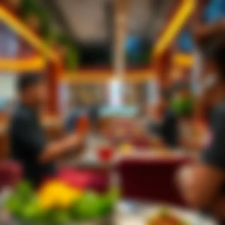 Customers enjoying meals in a vibrant DFC Mall restaurant