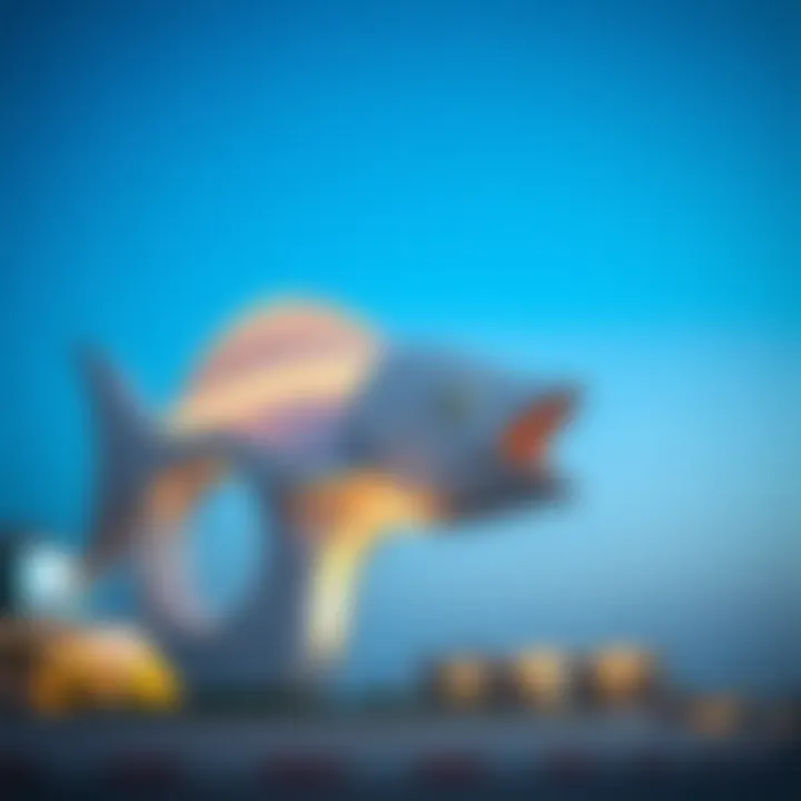 Architectural Details of the Iconic Fish Sculpture Architectural details of the iconic fish sculpture at the roundabout