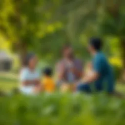 A family enjoying a picnic in a lush park in Dubai.