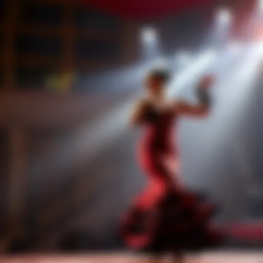Captivating Flamenco Dance Performance A captivating Flamenco dancer in full costume performing on stage