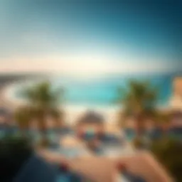 A panoramic view of Hudayriat Beach showcasing its pristine sands and azure waters