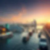 Breathtaking view of Dubai Creek at sunset, showcasing the skyline