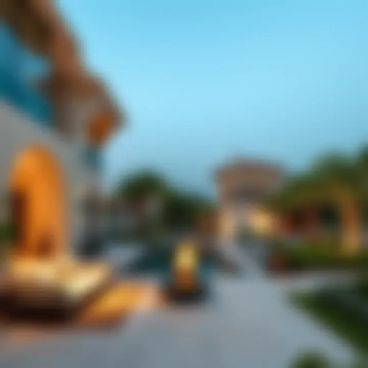 Outdoor Luxury Living Space in Dubai Elegant outdoor space of a luxury estate with a pool and landscaped gardens, epitomizing luxury living