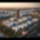 Aerial view of Masakin Al Furjan community showcasing its modern architecture and greenery.