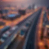 Aerial view of Dubai showcasing the Metro system