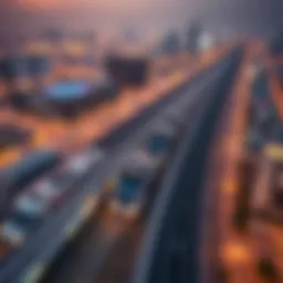 Aerial view of Dubai showcasing the Metro system