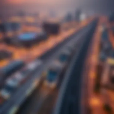 Aerial view of Dubai showcasing the Metro system