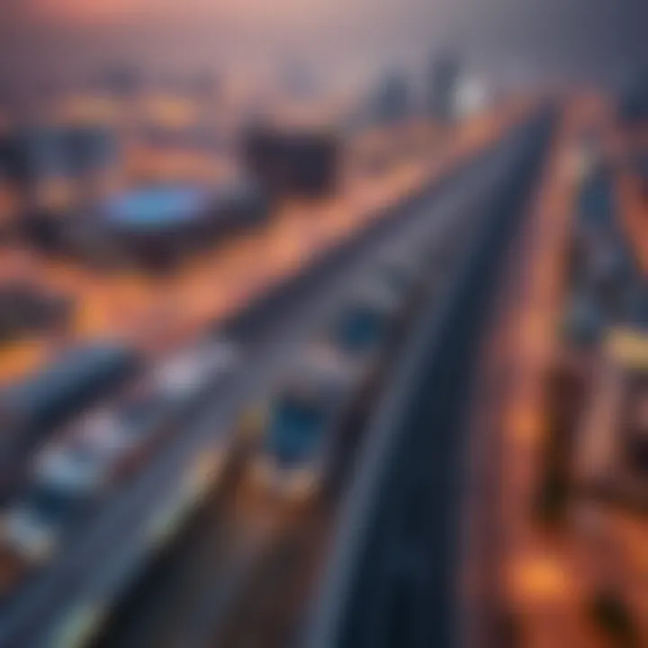 Aerial view of Dubai showcasing the Metro system
