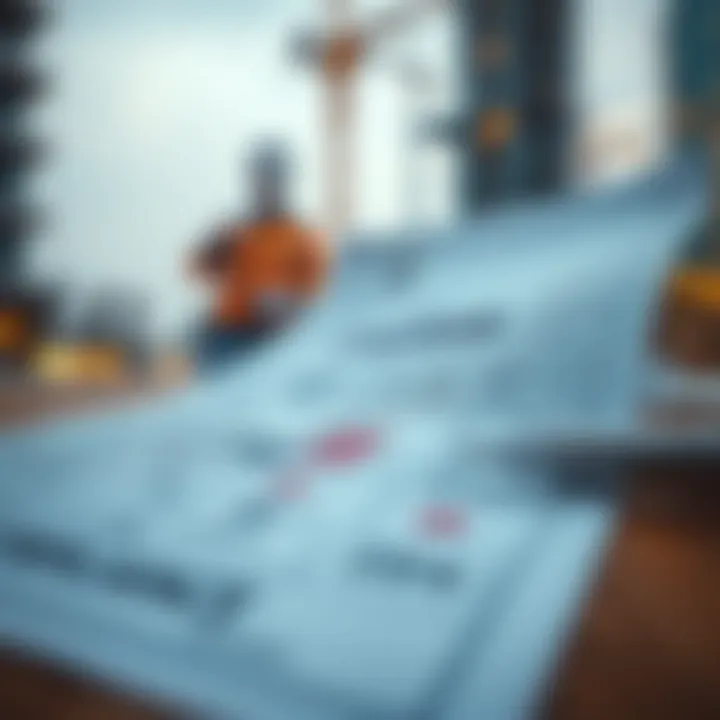 Compliance Blueprint in Dubai Real Estate Blueprint of a Dubai construction site showcasing compliance requirements