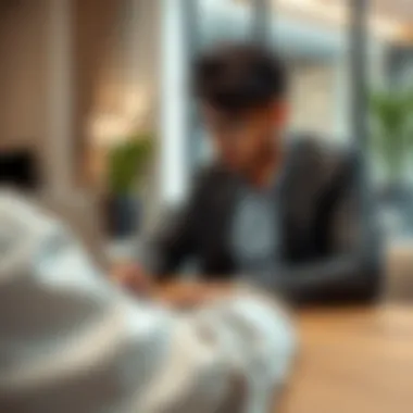 Expatriate exploring regulatory guidelines on a laptop