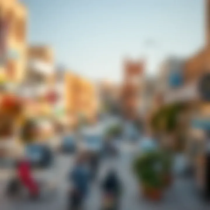 A vibrant street view of Al Wasl highlighting various shops and cafes