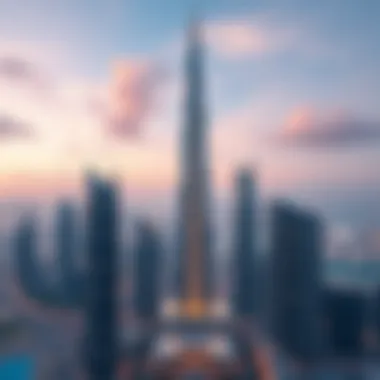 Aerial view of Sahara Towers in the Dubai skyline