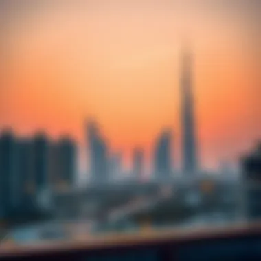 A serene view of a Dubai skyline at sunset