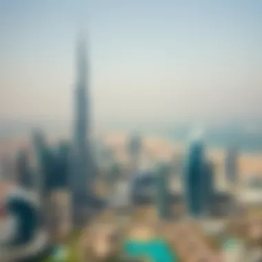 Dubai Skyline Featuring Standard Chartered Tower Aerial view of Dubai's skyline with Standard Chartered Tower prominently featured