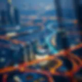 Aerial view of Dubai skyline highlighting technology and urban development