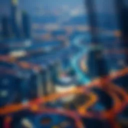 Aerial view of Dubai skyline highlighting technology and urban development