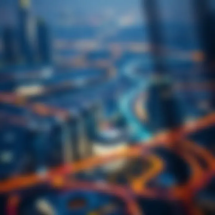 Aerial view of Dubai skyline highlighting technology and urban development