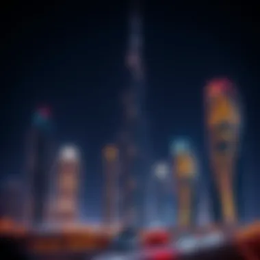 Night View of Illuminated Dubai Skyscrapers Night view of Dubai's skyscrapers illuminated, reflecting the vibrancy of the city