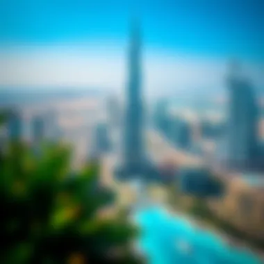 An aerial perspective showcasing the Blue Tower's position in the urban landscape