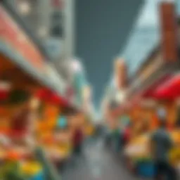 Vibrant city market bustling with activity