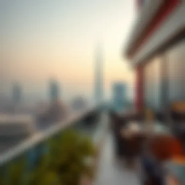 Dubai Skyline from the Terrace Scenic view of Dubai skyline from the hotel terrace, illustrating its prime location