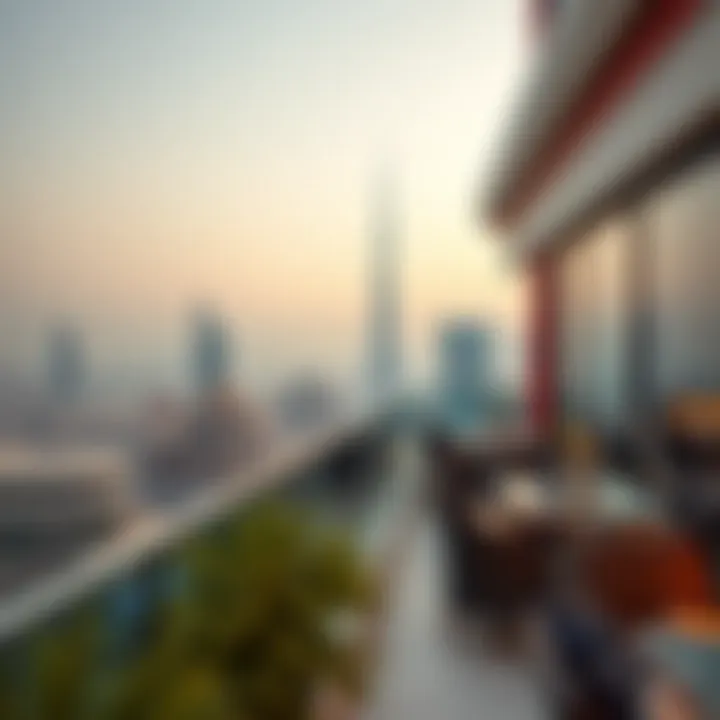 Dubai Skyline from the Terrace Scenic view of Dubai skyline from the hotel terrace, illustrating its prime location