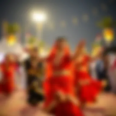 Traditional Emirati dancers performing at a cultural festival.