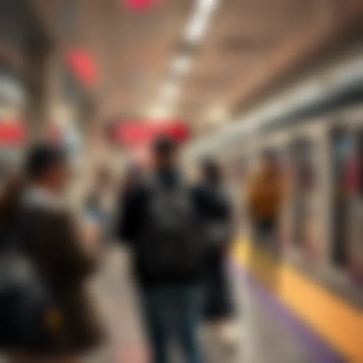 Metro Card Options for Passengers Passengers using various types of Metro cards at a station