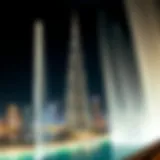 Panoramic view of the Burj Khalifa during the water show